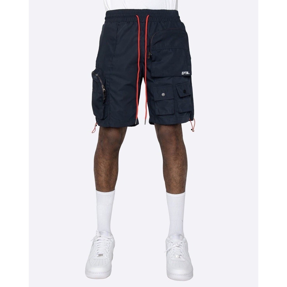 EPTM Men’s Black Multi-pocket‎ Shinobi Cargo Shorts Size XL Elastic / Drawstring